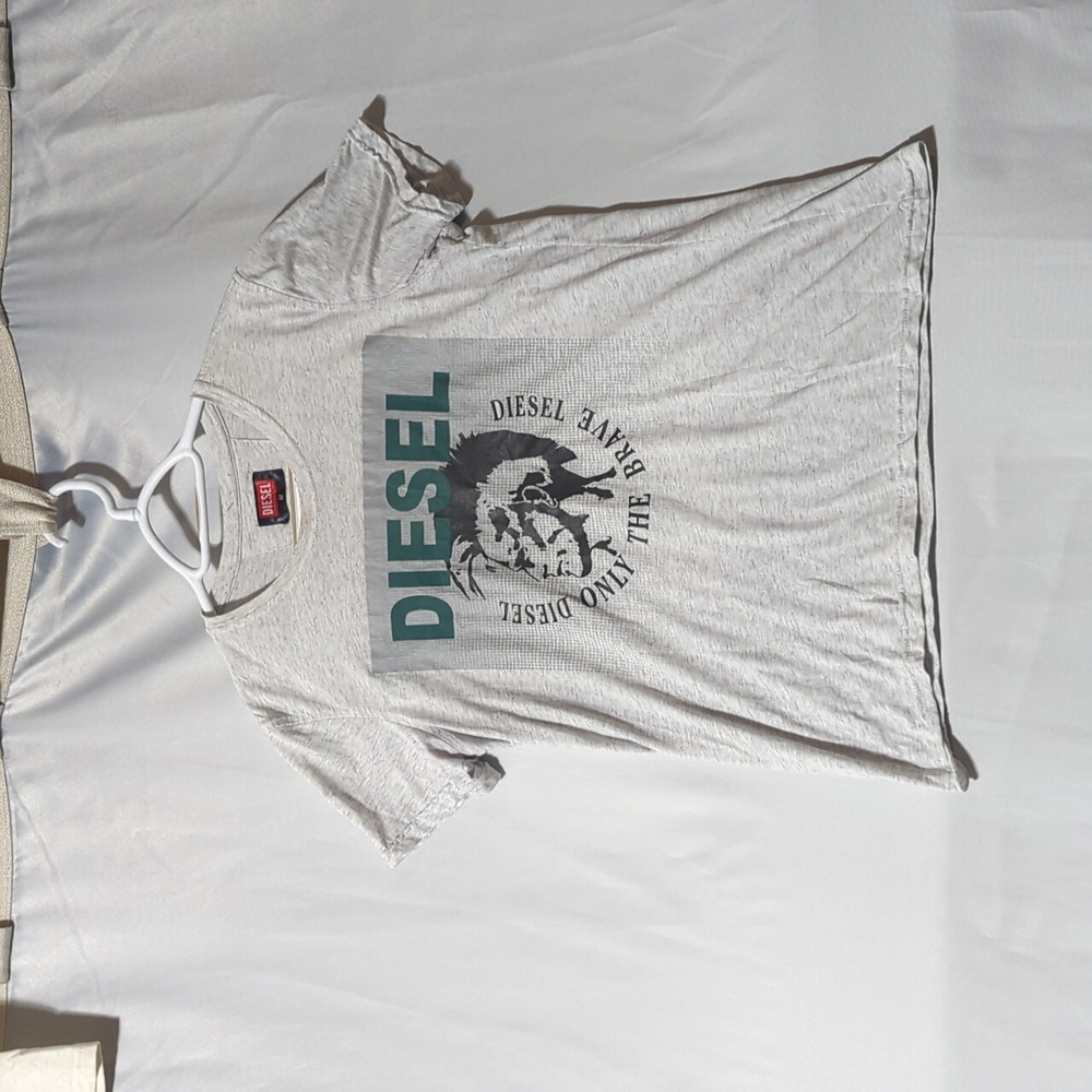 Diesel Men's Size Medium Light Grey Graphic Branded Tee Shirt